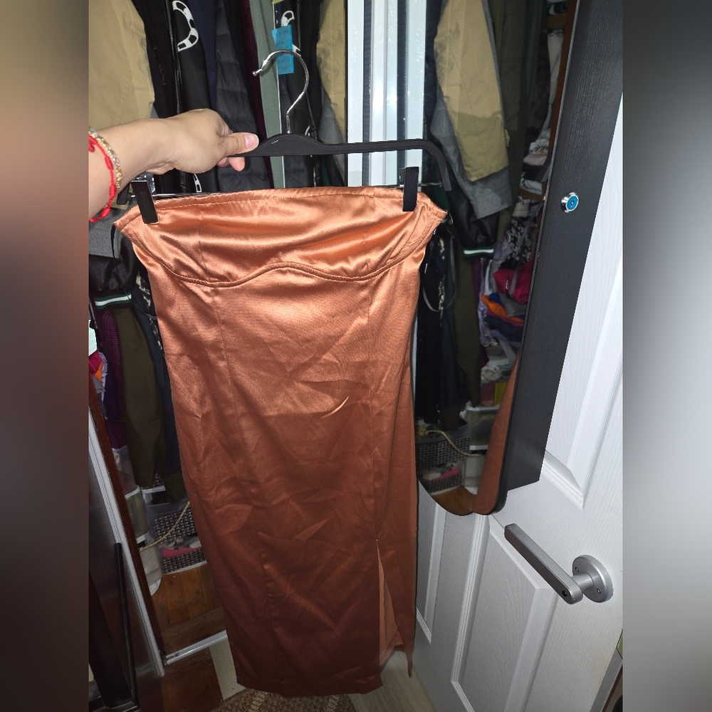 Sleek Copper Satin Skirt